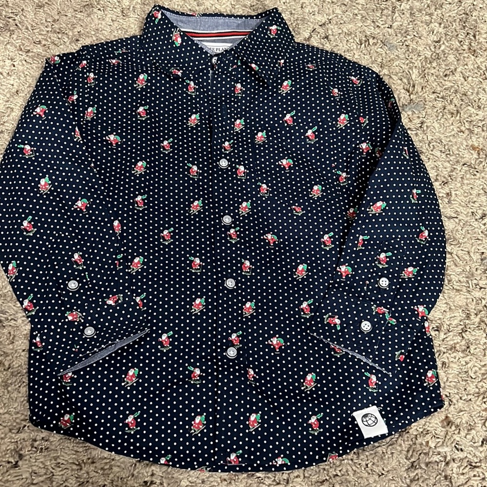 Free Planet Boys Santa graphic button down Shirt 4T
